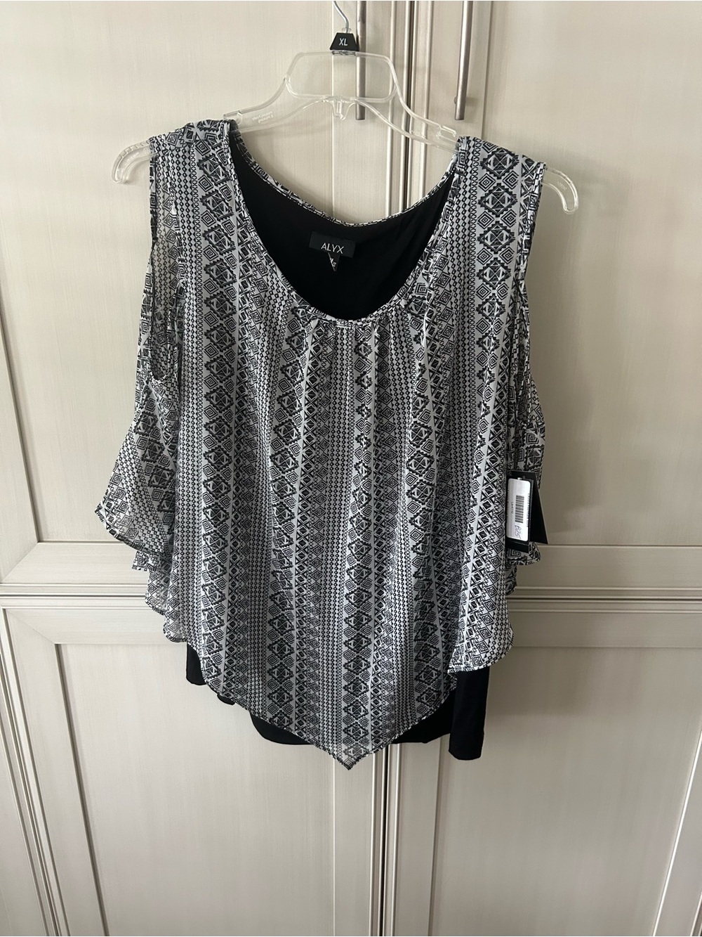 ALYX Black & White Patterned Cold-Shoulder Layered Blouse